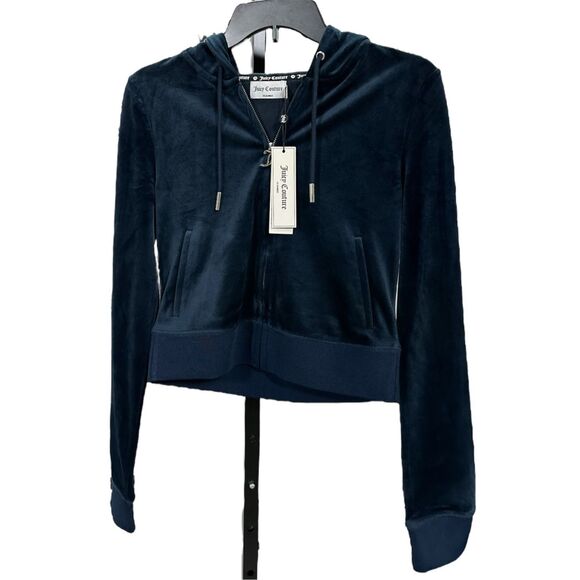 New Juicy Couture OG Big Bling Velour Full Zip Hoodie M Regal Blue - Picture 1 of 10